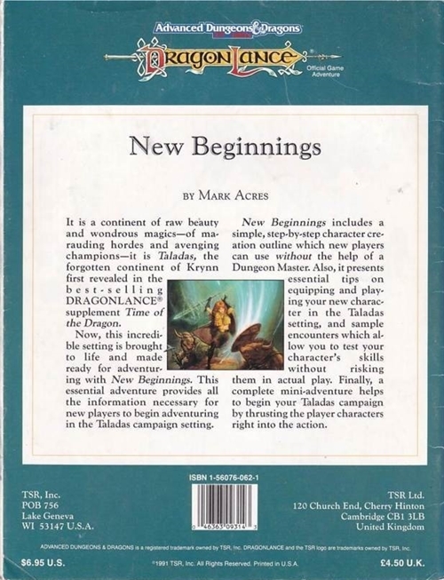  Advanced Dungeons & Dragons 2nd Edition - Dragonlance - New Beginnings (B-Grade) (Genbrug)